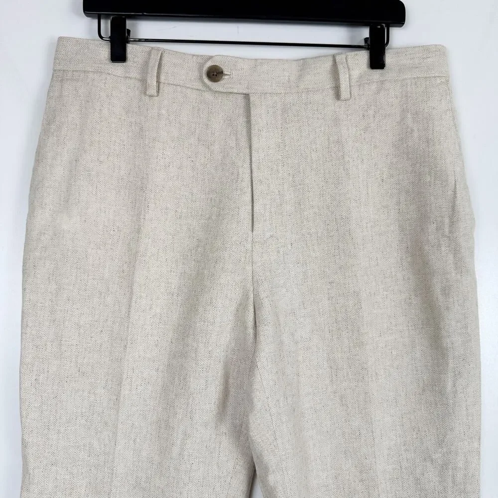 Banana Republic Mens Pants Meridian Linen-Cotton Beige Herringbone - 34x32
